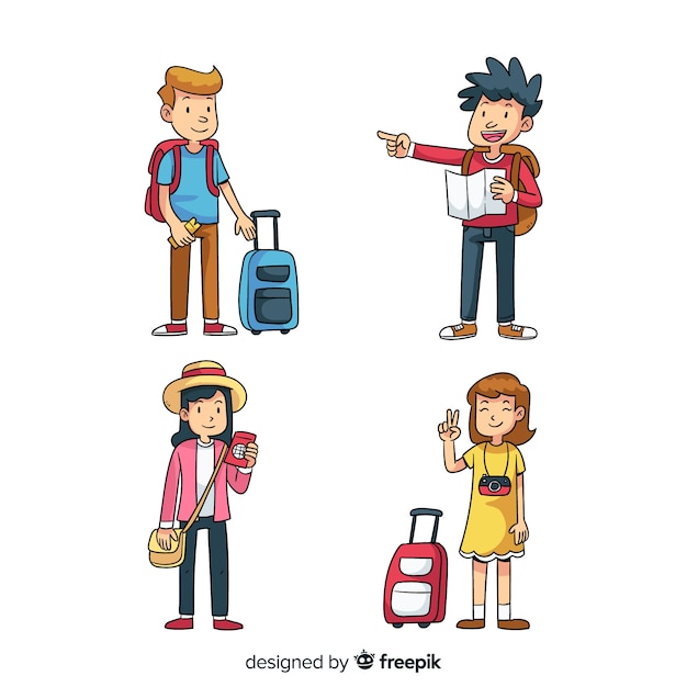 Cartoon people traveling collection