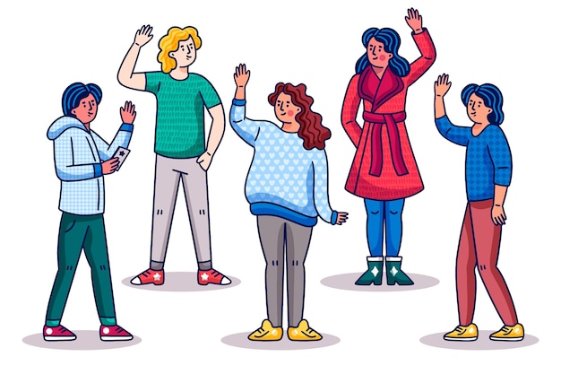 Free vector cartoon people waving hand