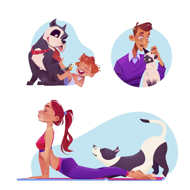 Free Vector cartoon people with pets collection