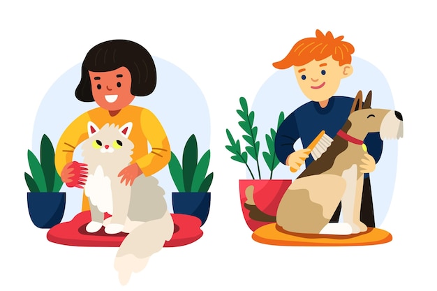 Cartoon people with pets