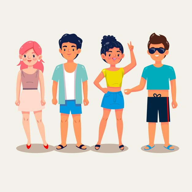 Cartoon people with summer clothes pack