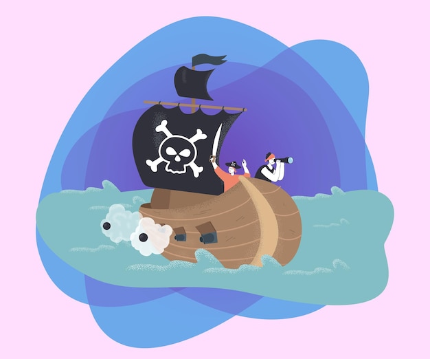 Free Vector cartoon pirates sailing ship