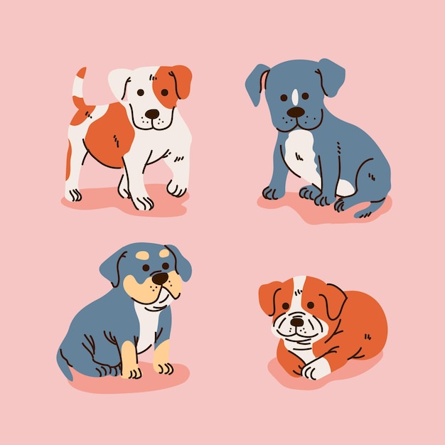 Free Vector cartoon pitbull puppies collection