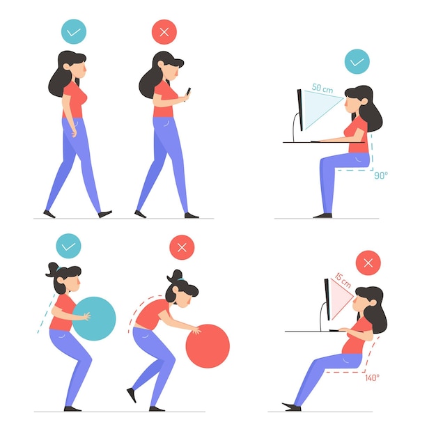 Free Vector cartoon posture correction infographics