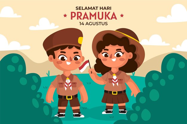 Cartoon pramuka day illustration