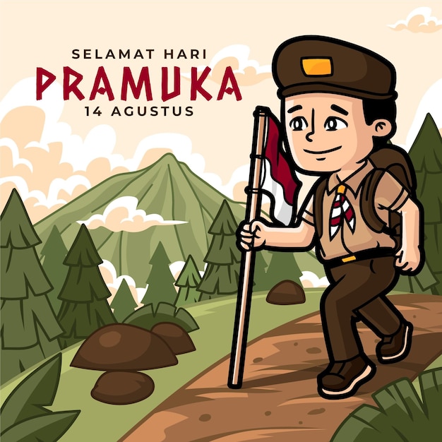 Cartoon pramuka day illustration