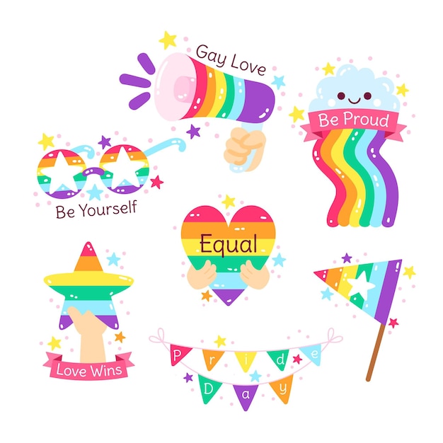 Free Vector cartoon pride day badge collection