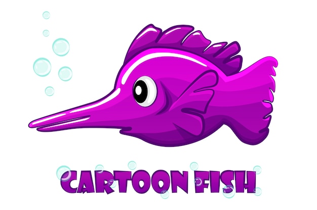 Free vector cartoon purple swordfish swims in the water.