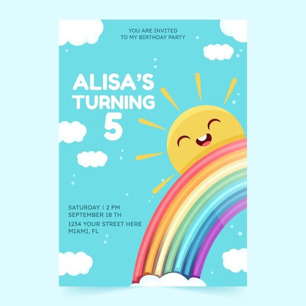 Cartoon rainbow birthday invitation template