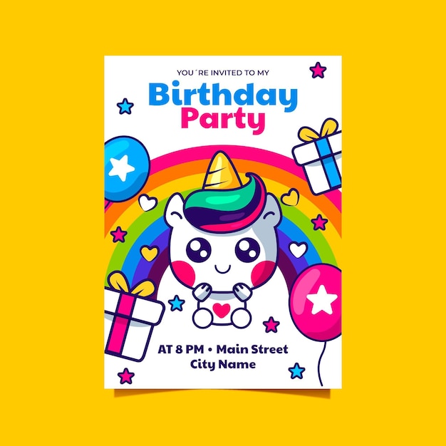 Cartoon rainbow birthday invitation template