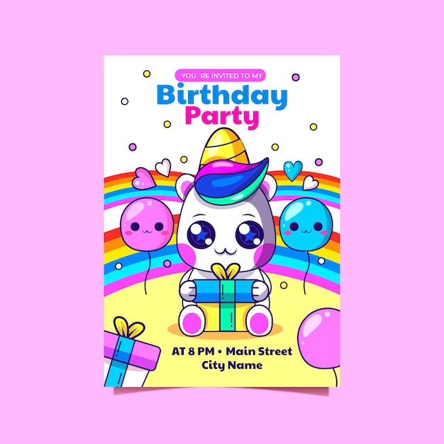 Cartoon rainbow birthday invitation template