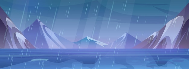 Free Vector cartoon rainy caribbean sea with mountain view