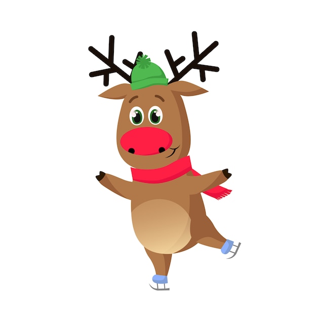 Free vector cartoon reindeer ice skating