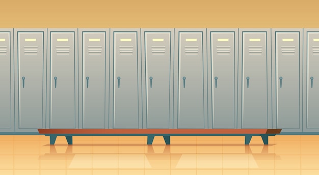 Free Vector cartoon row of individual lockers or changing room for football, basketball team or workers. 