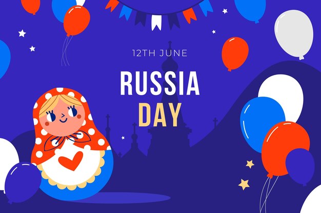 Cartoon russia day background with balloons