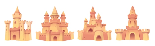 Free vector cartoon sandcastle sculpture with towers and gates