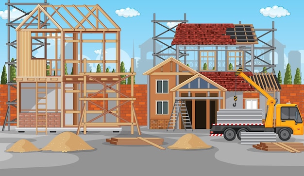 Free Vector cartoon scene of building construction site