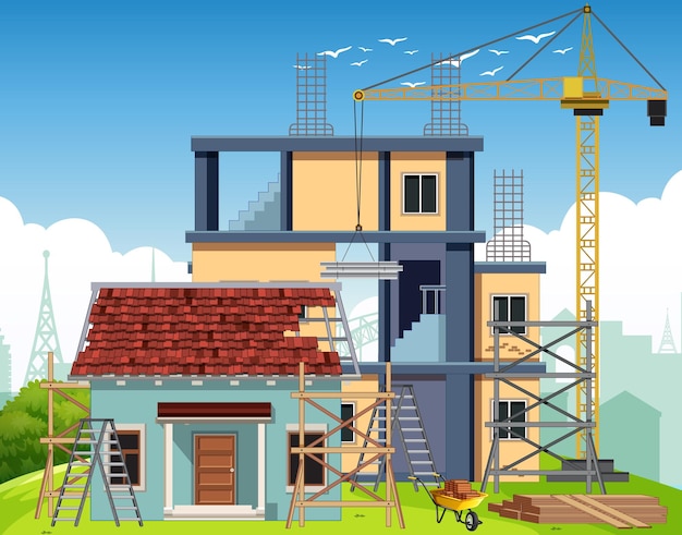 Free Vector cartoon scene of building construction site