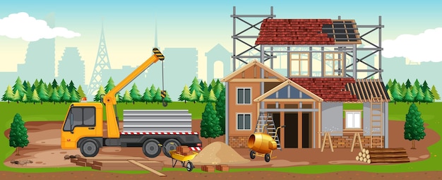 Free Vector cartoon scene of building construction site