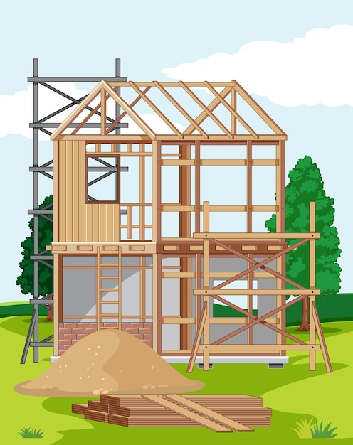 Free Vector cartoon scene of building construction site