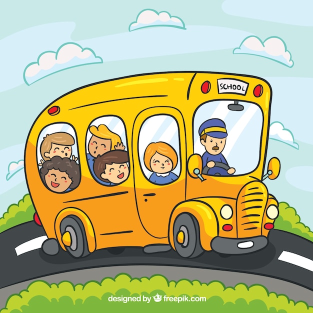 Free vector cartoon school bus with children