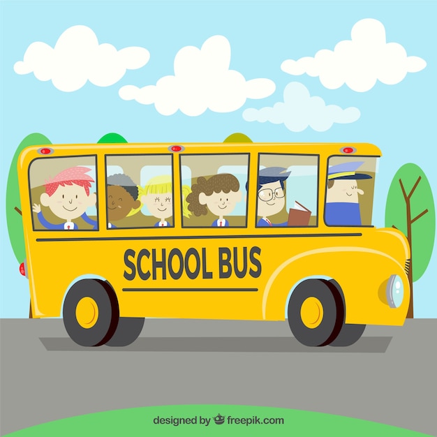 Free Vector cartoon school bus with children