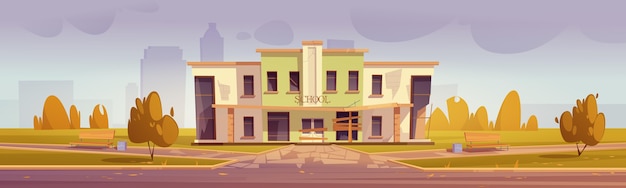 Free vector cartoon school old and abandoned