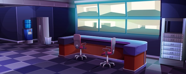 Free Vector cartoon security control cctv room interior with display monitors