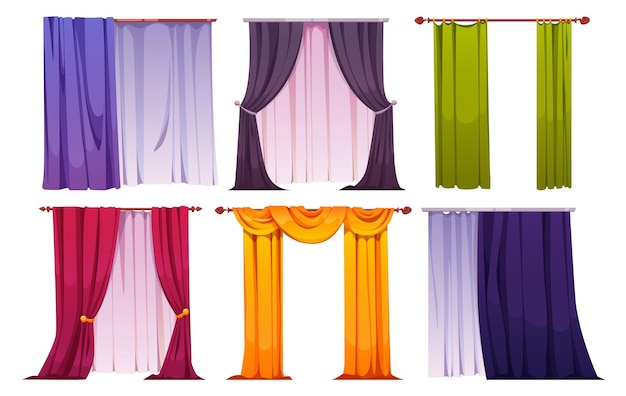 Cartoon set of color curtains isolated on white