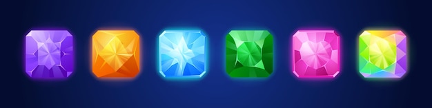 Free Vector cartoon set of game crystals isolated on dark