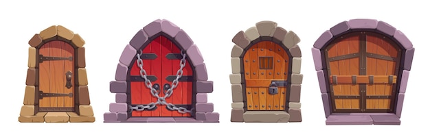 Free Vector cartoon set of medieval castle or dungeon doors