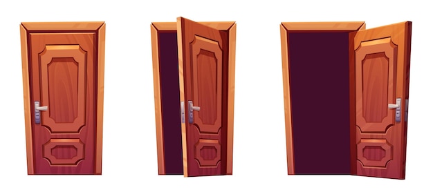 Free Vector cartoon set of open closed classic wooden door