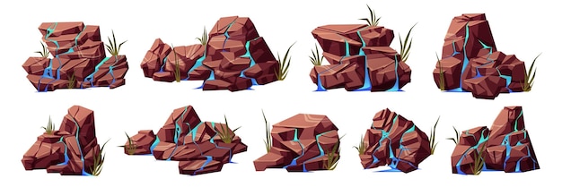 Free Vector cartoon set of water streams on cracked stones