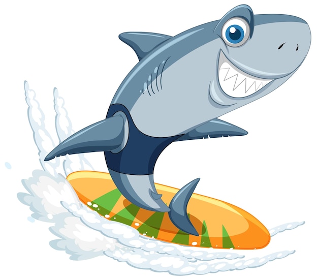 Cartoon shark on surf isolated