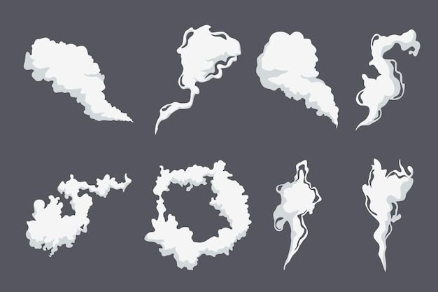 Free vector cartoon smoke or steam cloud shapes set.