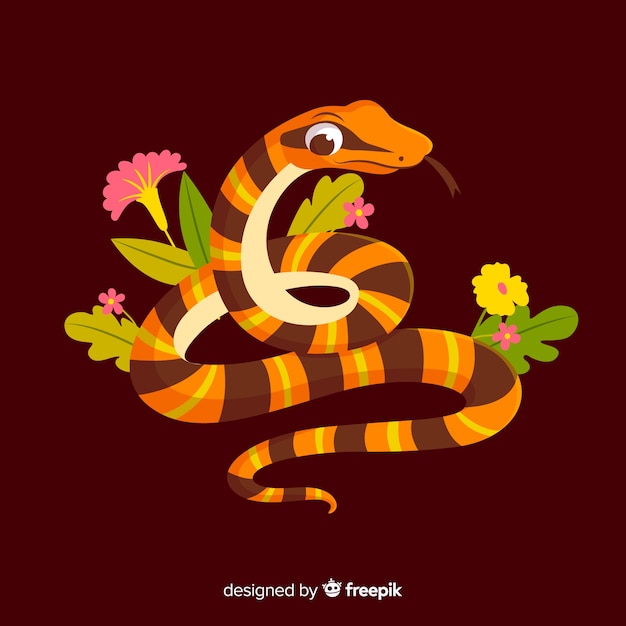 Cartoon snake with flowers background