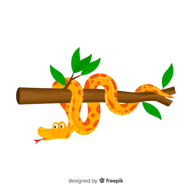 Cartoon snake wounded on a branch background