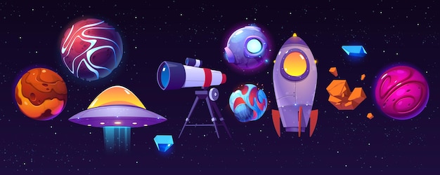 Free Vector cartoon space elements set