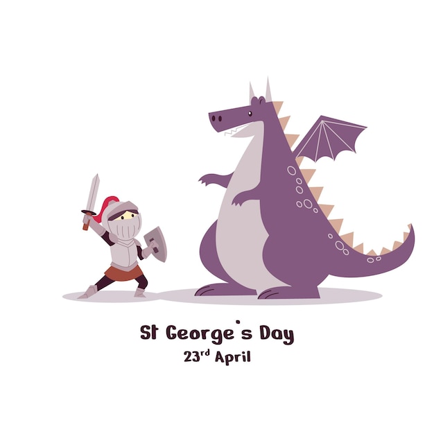 Cartoon st. george's day illustration with dragon and knight