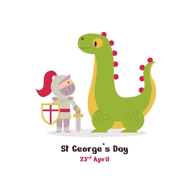 Cartoon st. george's day illustration with dragon and knight