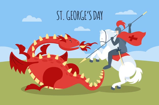 Cartoon st. george's day illustration with dragon and knight