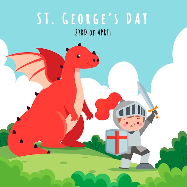 Cartoon st. george's day illustration with knight and dragon