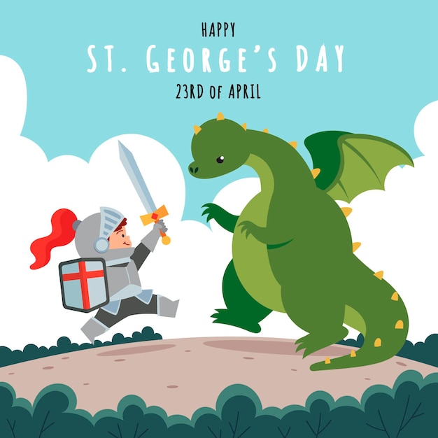 Cartoon st. george's day illustration with knight and dragon