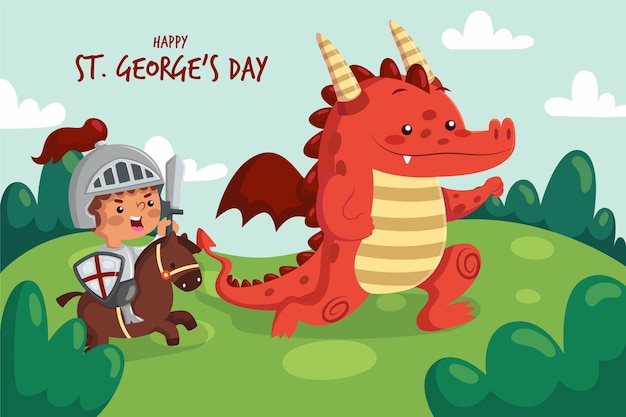 Cartoon st. george's day illustration with knight and dragon