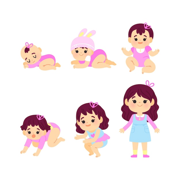 Free Vector cartoon stages of a baby girl