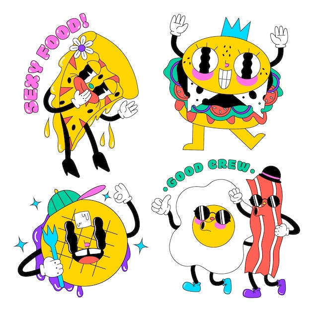 Cartoon style fast food stickers