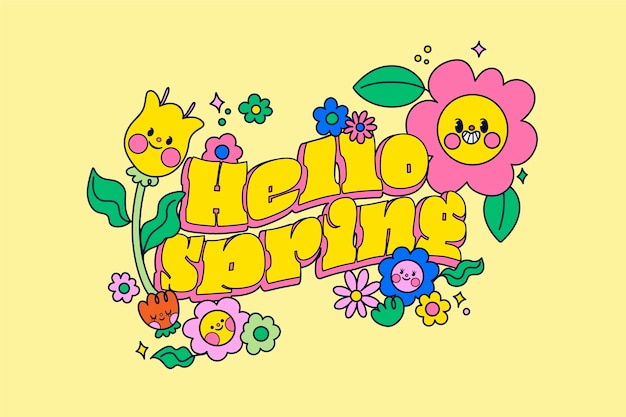 Cartoon style hello spring background