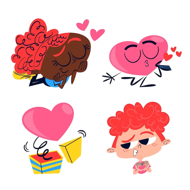 Cartoon style love illustration set