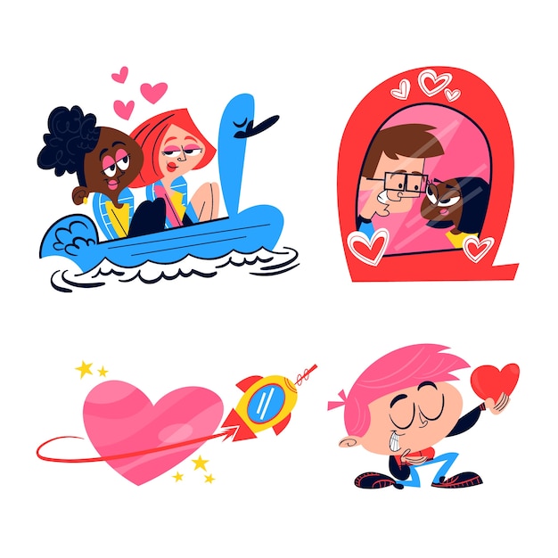 Free vector cartoon style love illustration set