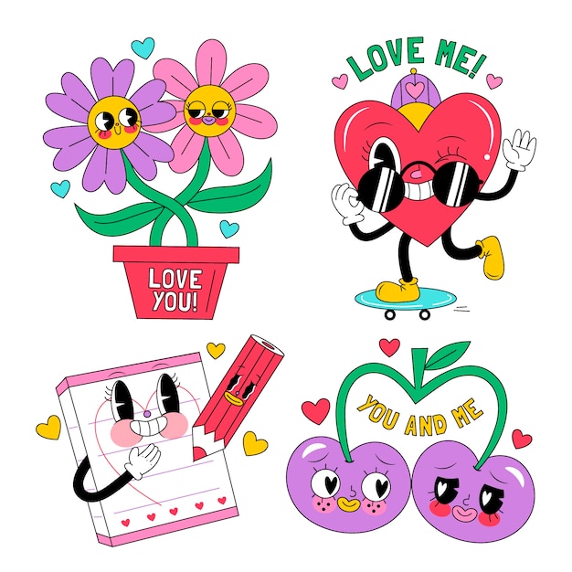 Cartoon style love stickers